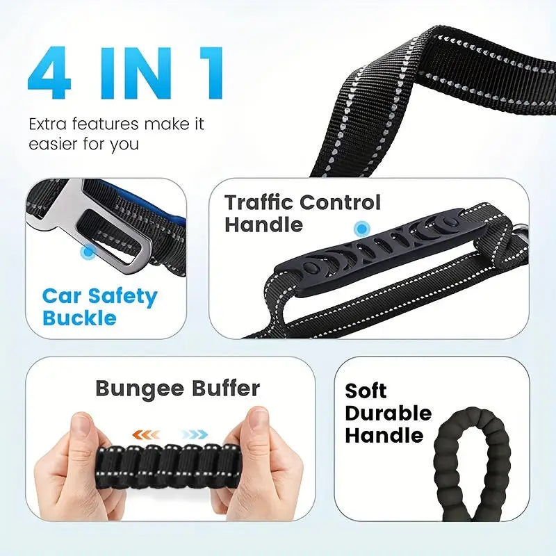 Reflective Shock Absorbing Pet Leashes with Car Seatbelt Medium and Large Dog Tactical Safety Leash Explosion proof Dog Leash