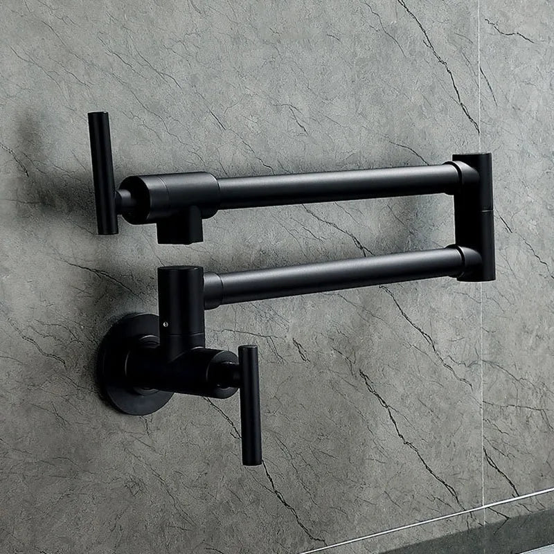 Black Wall Mounted Pot Filler Faucet Swivel Folding Rotary Kitchen Sink Faucet Brushed Gold Single Cooling Sink Tap