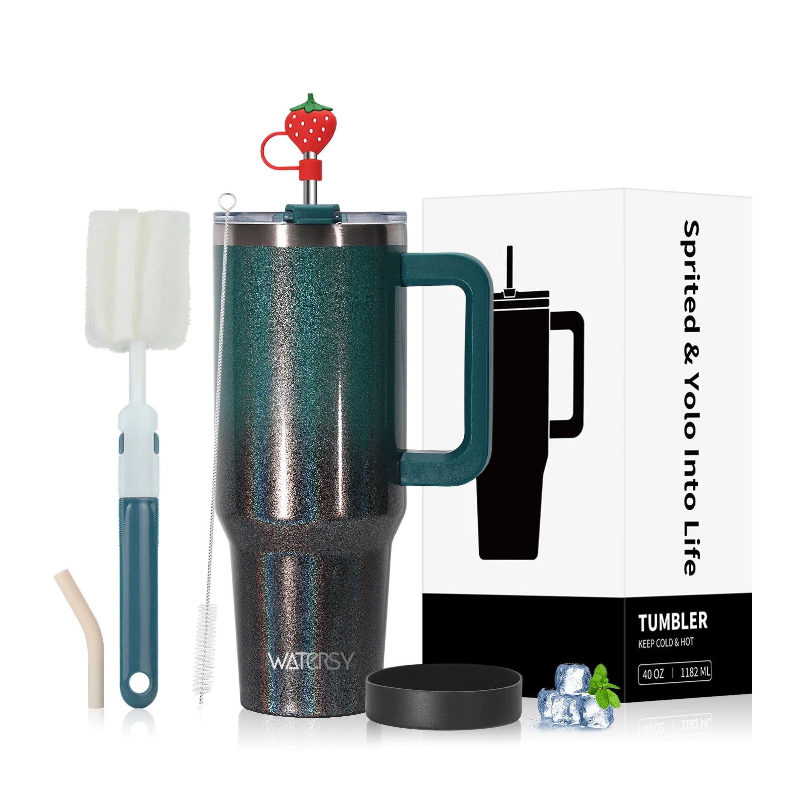 WATERSY 30oz/40oz Stainless Steel Thermal Cup Large Capacity Tumbler with Handle & Straw Insulated Mug Travel for Coffee