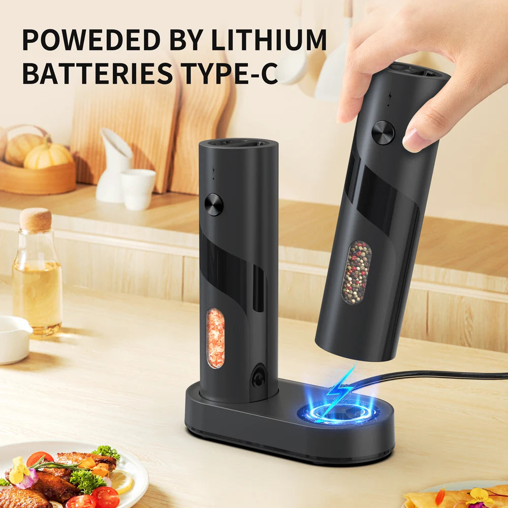 2Pcs Electric Salt And Pepper Grinder Rechargeable Spice Grinders Set 110ml Capacity Automatic Pepper Mills With Charging Base