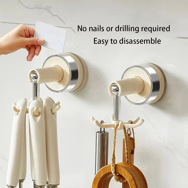 Kitchen Suction Cup Six-claw Rotating Hook Organizer Household Punch-free Spatula Spoon Wall-mounted Storage Shelf