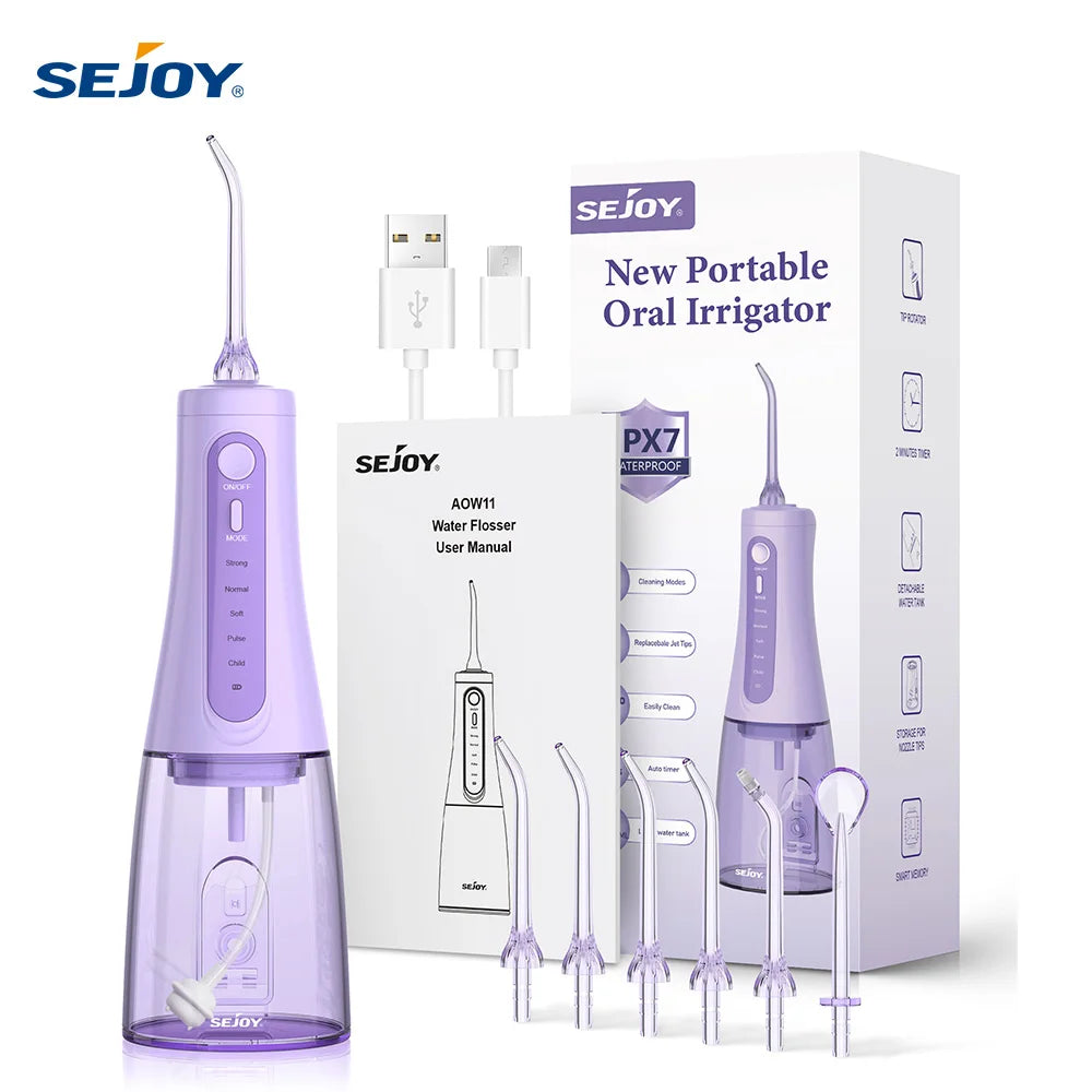 SEJOY Dental Oral lrrigator for Men Women Teeth Cleaner Portable Dental Water Flosser 4 Modes IPX7 Mouth Washing Machine