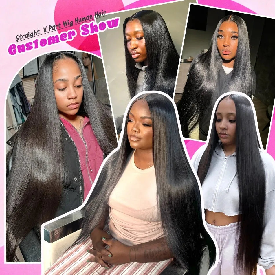 V Part Wigs Straight Brazilian Virgin Human Hair Wigs for Black Women Upgrade U Part Wigs Glueless Wig V Shape Wig No Leave Out