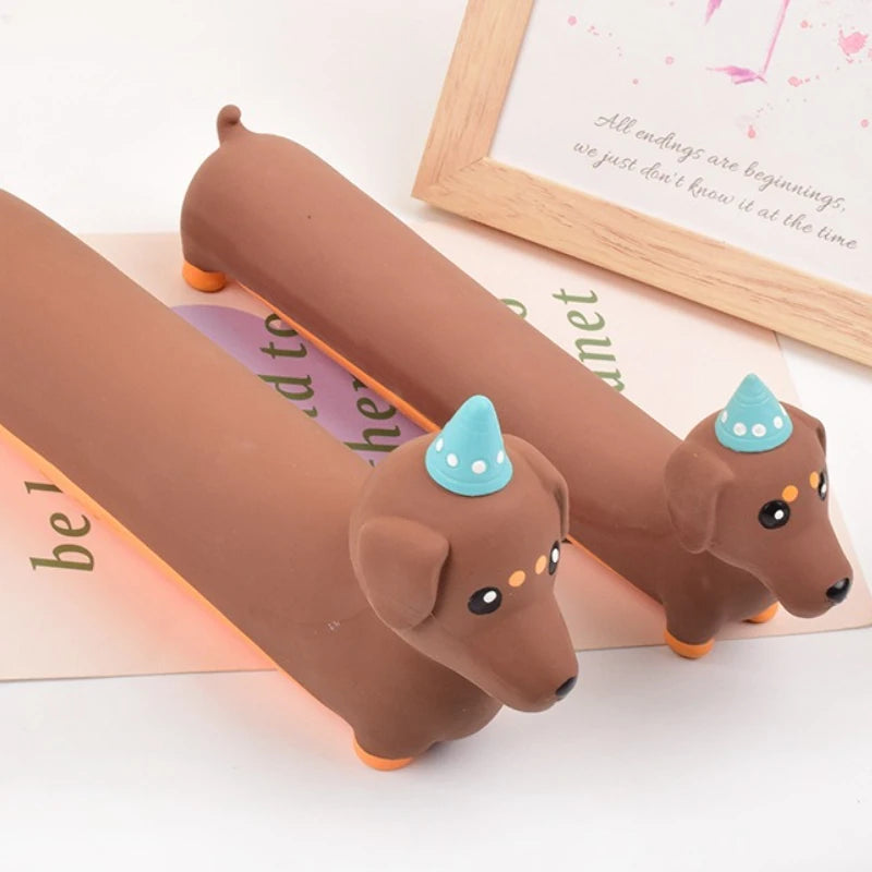 Dog Chewing Toy Simulated Dachshund Squeaky Bite Resistant Puppy Toy Training Silicone Teeth Cleaning Dog Toy Supplies