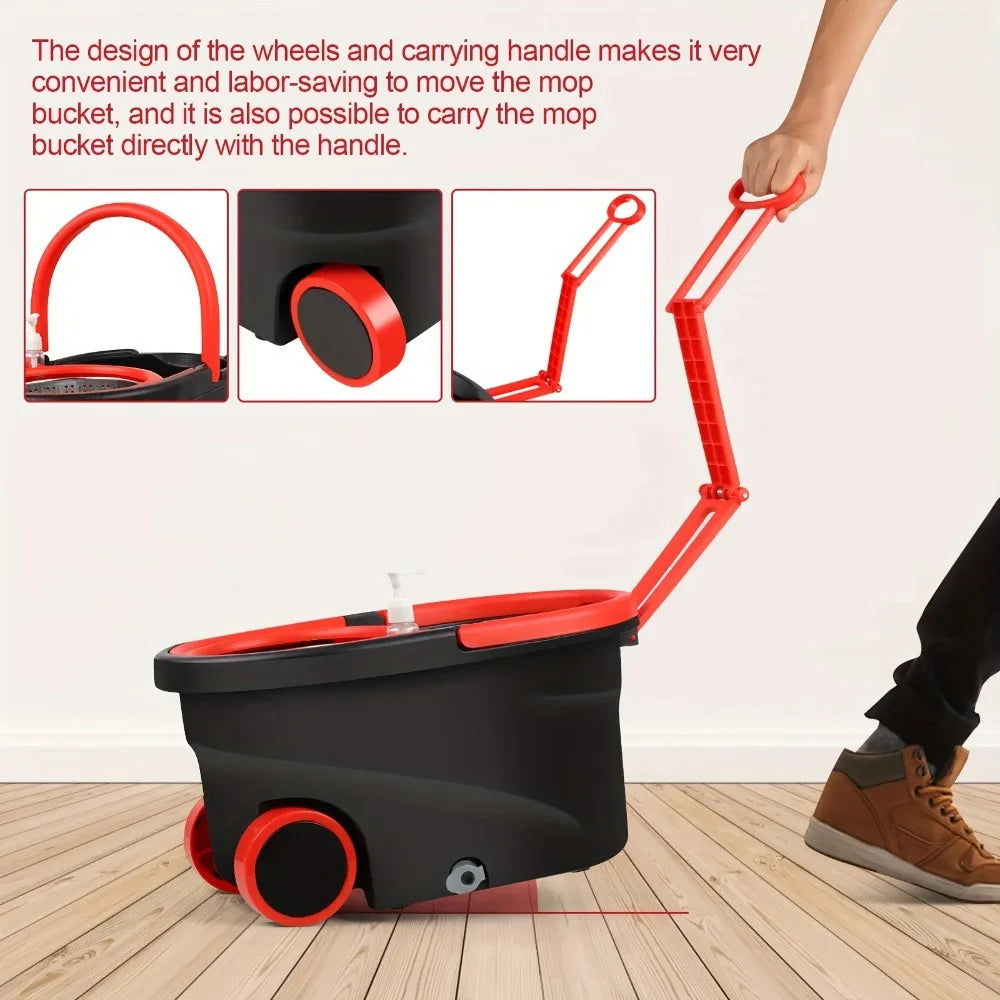 Spin Mop and Bucket with Wringer Set – 360° Spinning Mop with Stainless Steel Handle, On Wheels for All Hard Surfaces