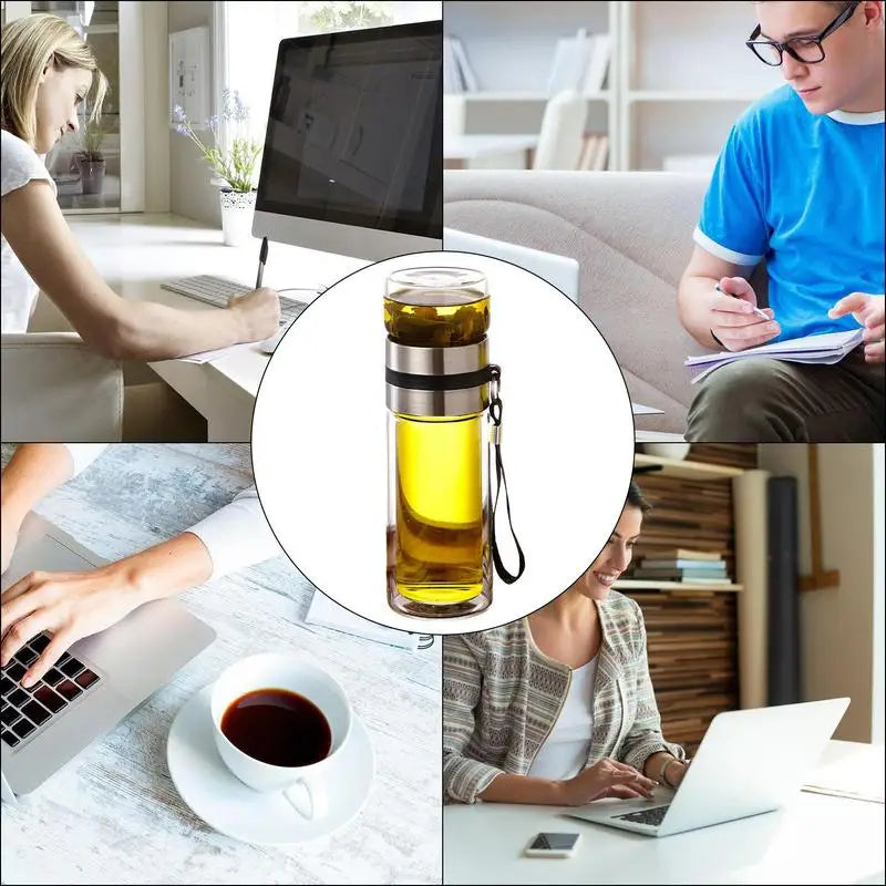 Water Bottle With Tea Separation Leak-Proof Travel Mug Double Wall Tea Cup Portable Infuser Water Bottle Water Separation Tea