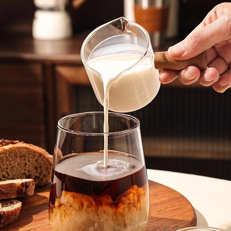 Kitchen Mug Coffee Supplies Glass Measuring Cup With Wood Handle Double Single Mouth 75ml Creativity Espresso Heat Resists Clear
