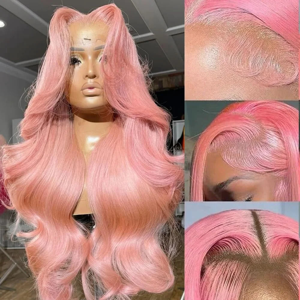 36 Inch Body Wave Human Hair Wigs HD Lace Front Wigs 13x6 Human Hair for Women 180% Density 13x4 Lace Frontal Wig Pink Body Wave