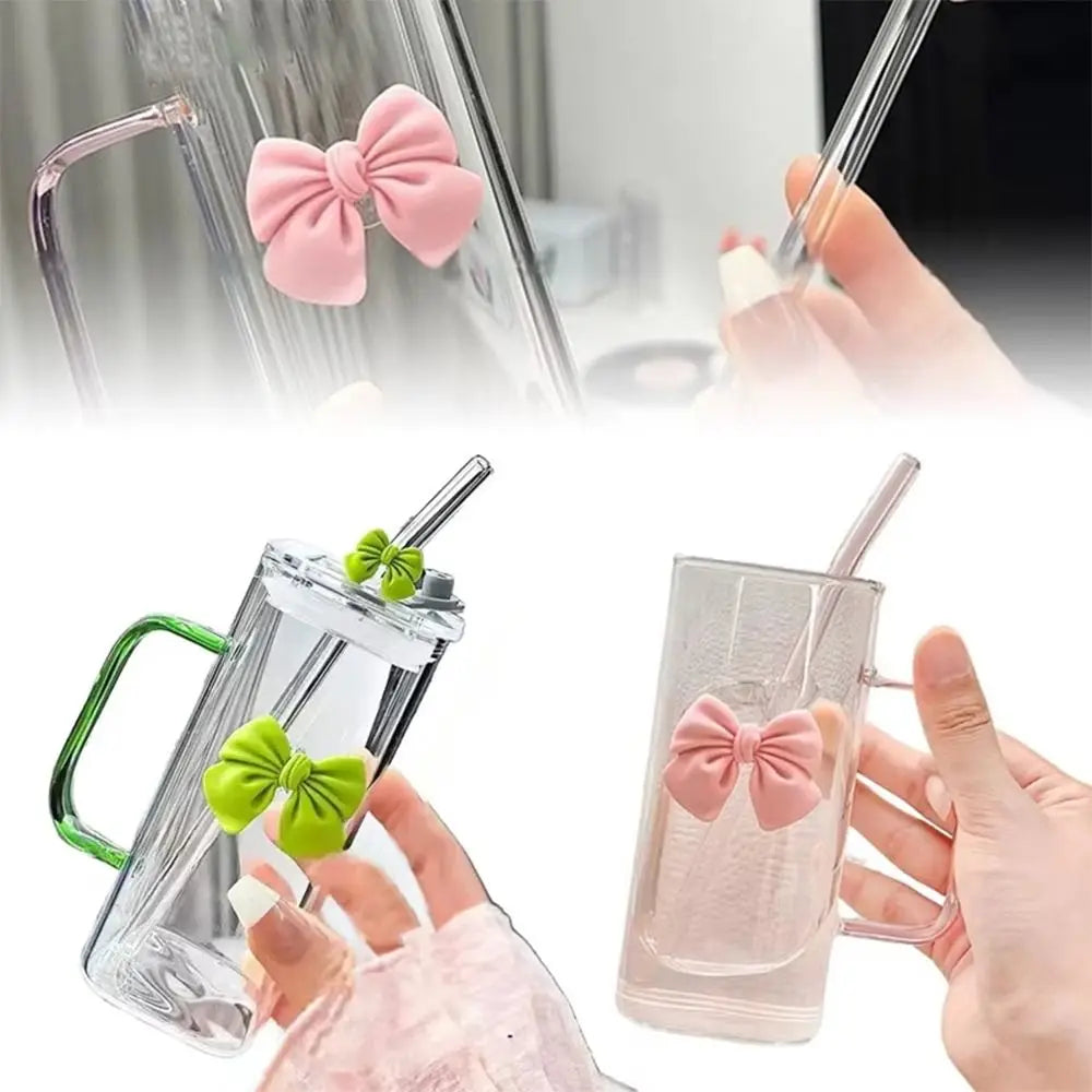 Versatile High Temperature Resistant Matcha Glass With Lids Capacity Bow Cups Glass Straw Cups for Making Coffee