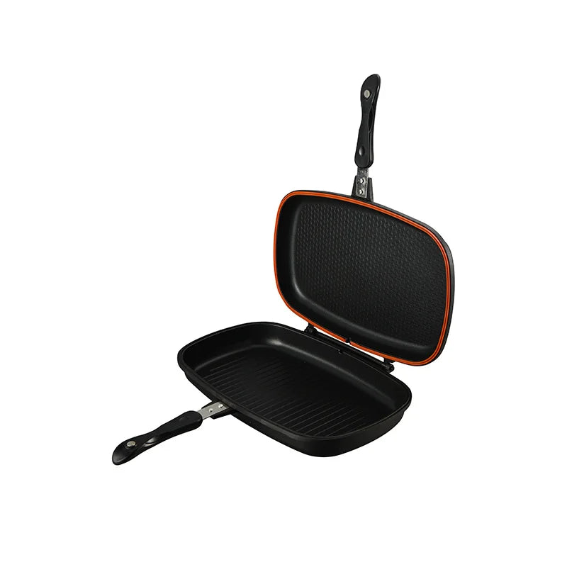 Nonstick Reversible Grill Pan Double-Sided Ribbed Flat BBQ Griddle Induction Gas Stove Compatible Indoor Outdoor Cookware