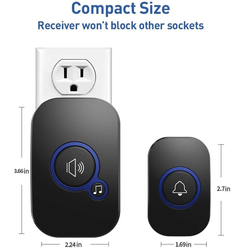 Plug-and-play wireless 1000-foot range doorbell, suitable for home, children's room, office, 115dB, with 32 ringtones, wireless