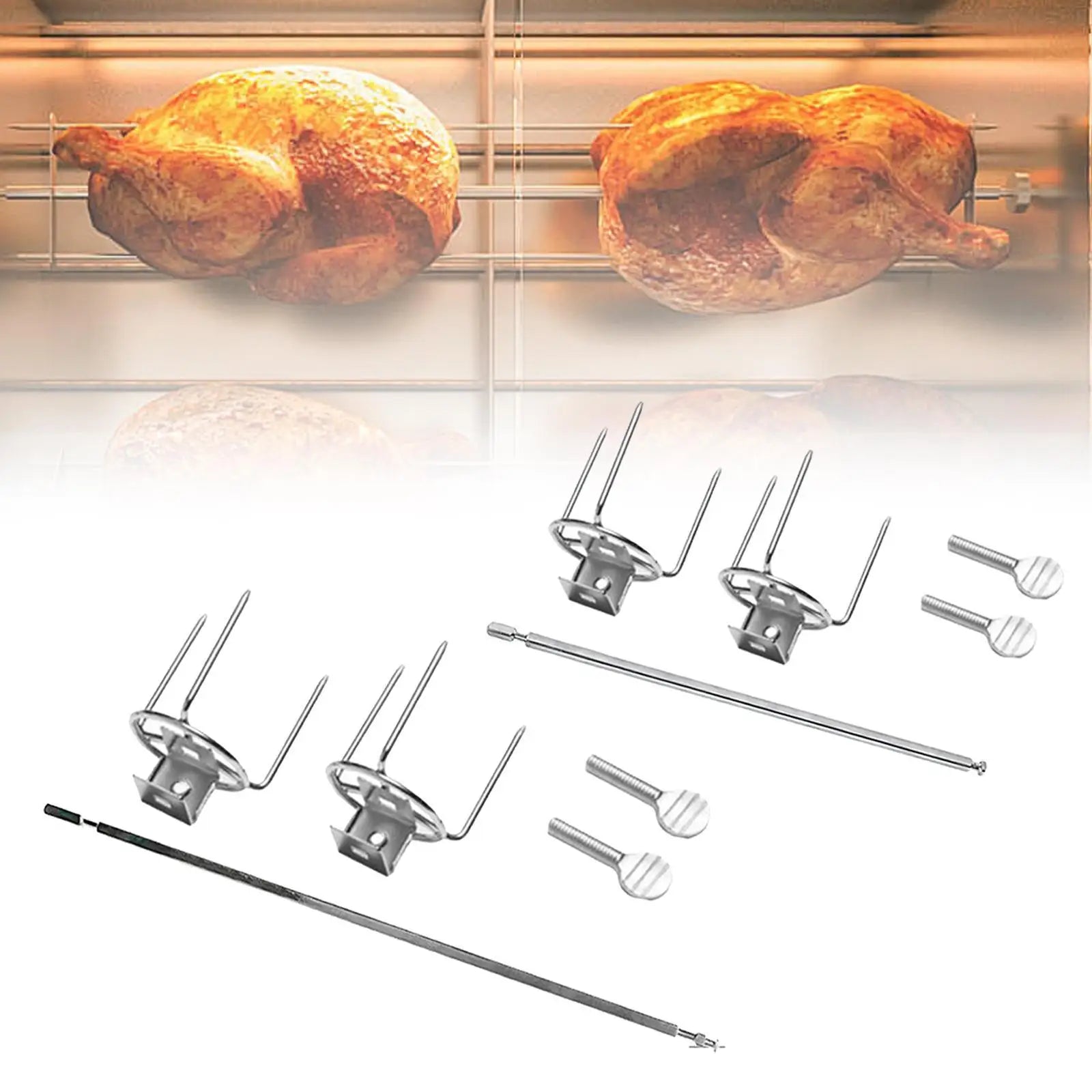 Rotating Chicken Fork Grill Rotisserie Kit Complete Holders for Most Grill