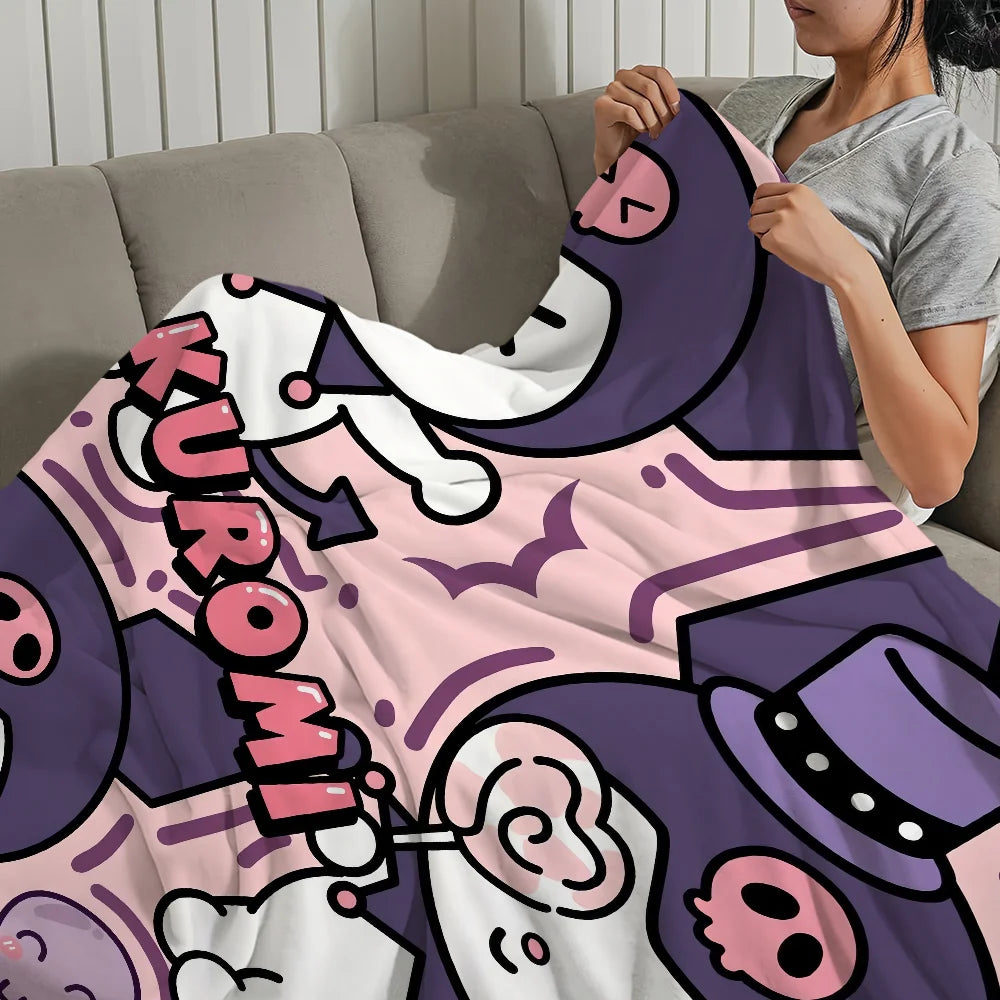 Cute cartoon K-Kuromi Blanket For Soft Throw Blanket for Picnic Bed Sofa Home Bedroom Cozy Warm Comfortable
