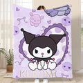 Sanrio Gothic Style Kuromi Flannel Blanket Towel Quilt 100 Polyester Soft Washable Lightweight Multi Purpose for Sofa Bed Office
