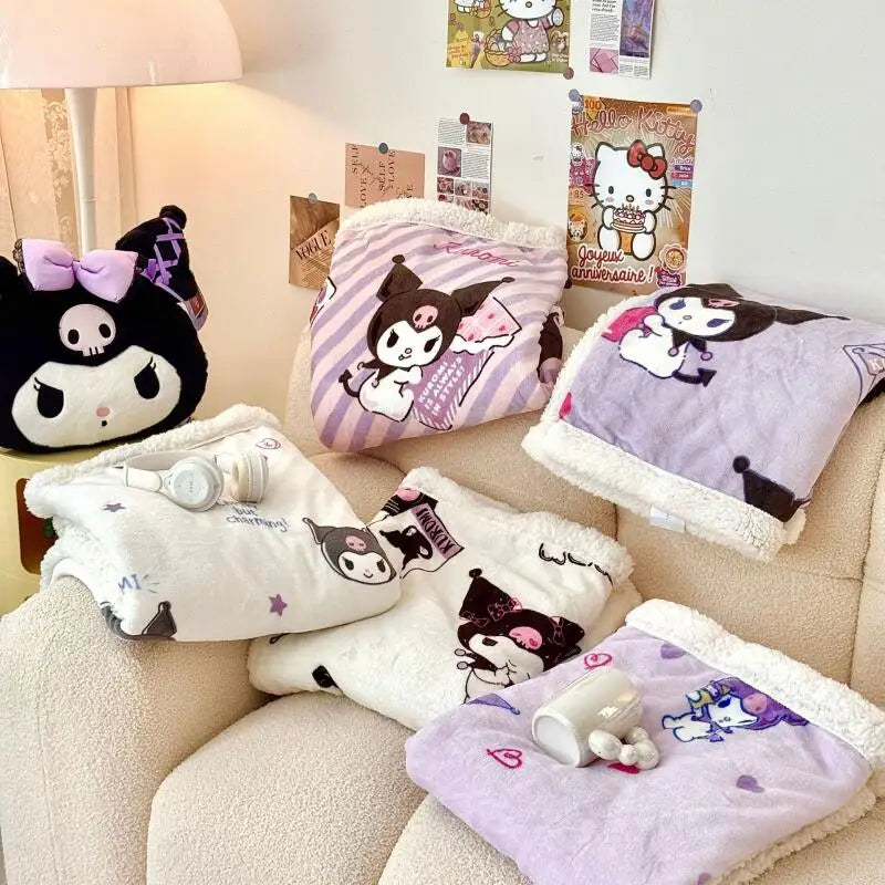 Sanrio New Thickened Plush Blanket Multifunctional Hello Kitty Kuromi Kindergarten Cartoon Nap Blanket Four Seasons Cute Blanket
