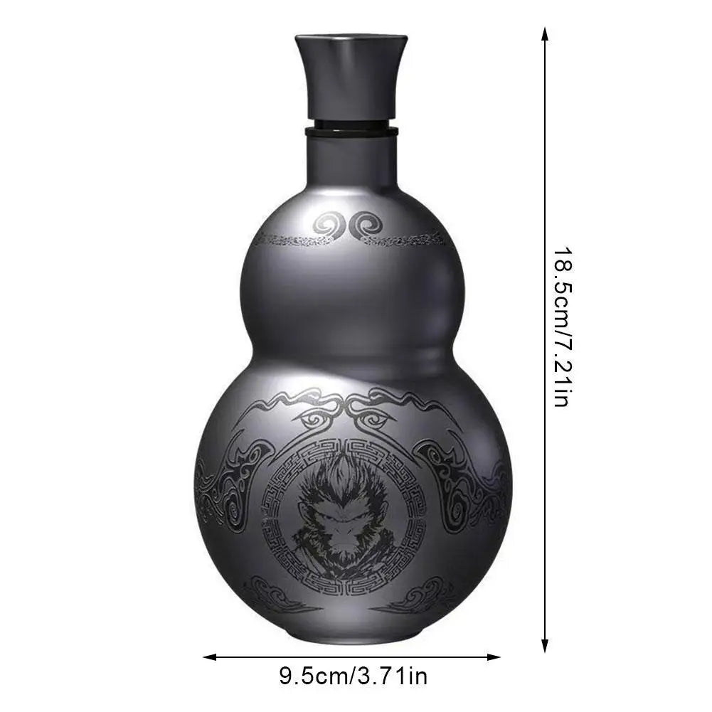 Portable Wukong Theme Gourd Style Water Bottle 304 Stainless Steel Thermal Insulation Cup Black Game Cosplay Lanyard Outdoor