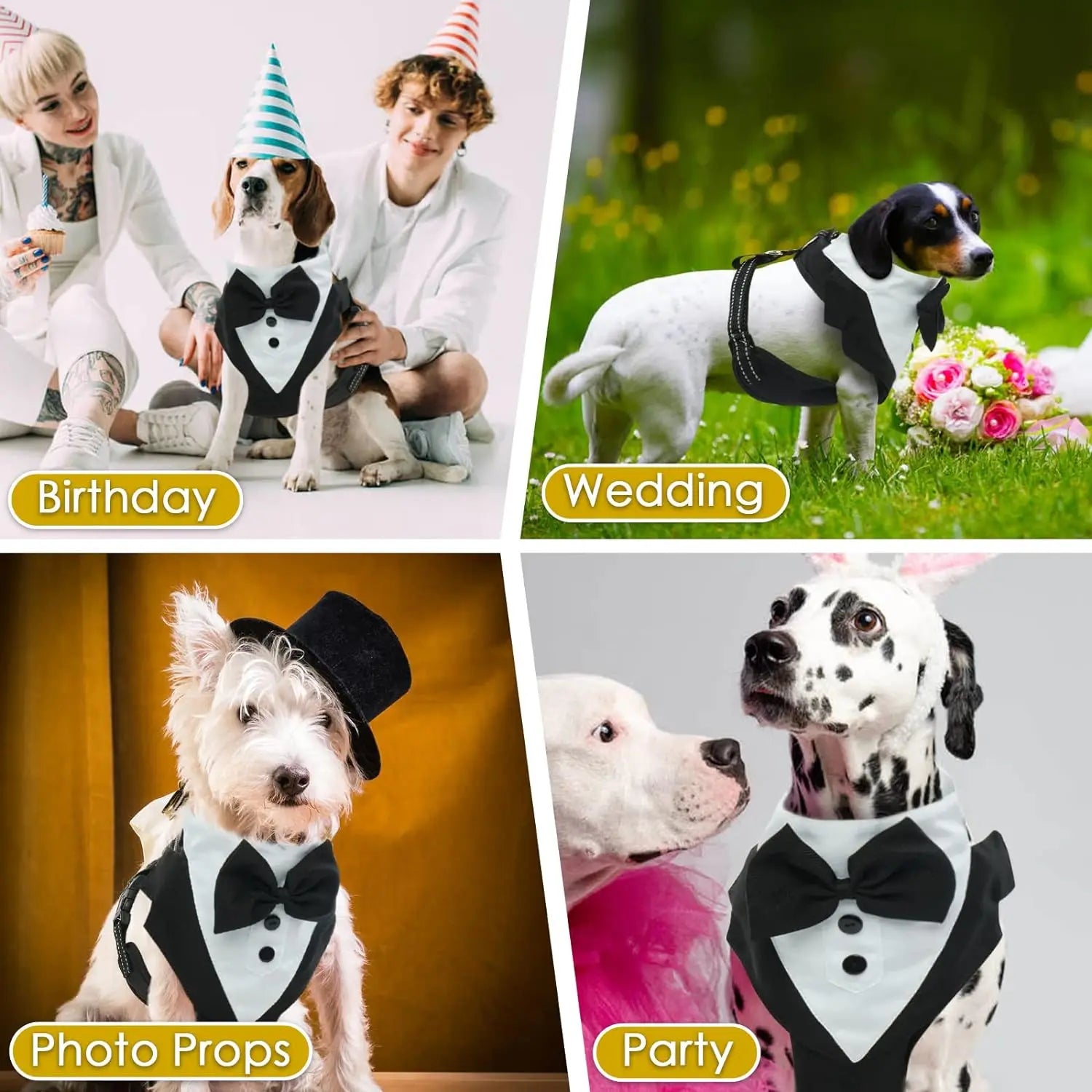 Dog Tuxedo Harness Engagement Birthday Valentines Wedding Costume Adjustable Bow Tie Pet Vest Harness for Small Medium Dogs