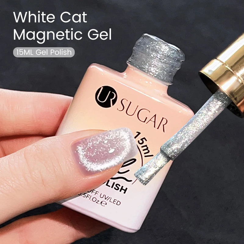 UR SUGAR Silver Cat Magnetic Gel Nail Polish 15ml Vernis Semi Permanent Moonlight White Transparent Glass Nail Gel With Magnet