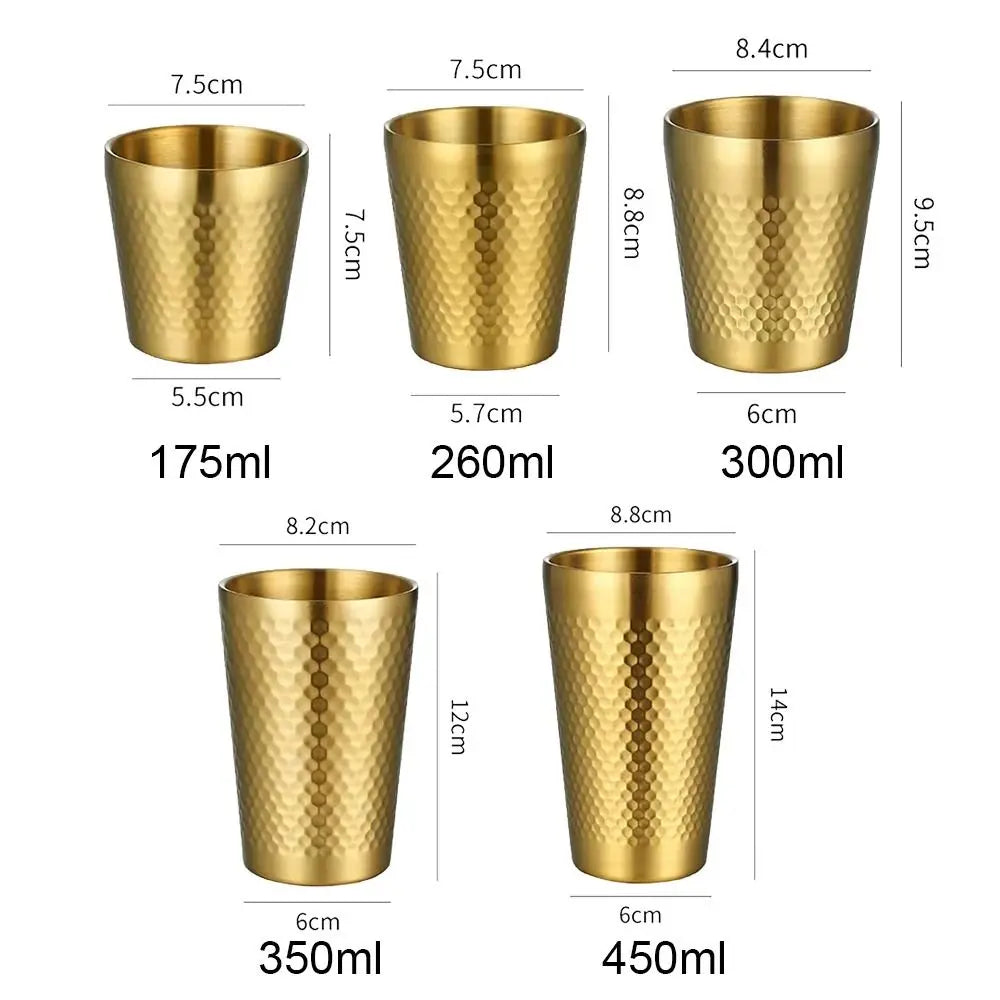 Stainless Steel Hammered Texture Double-Wall Beer Cups Milk Mugs Cold Water Drinks Cup for Kitchen Drinkware Cup