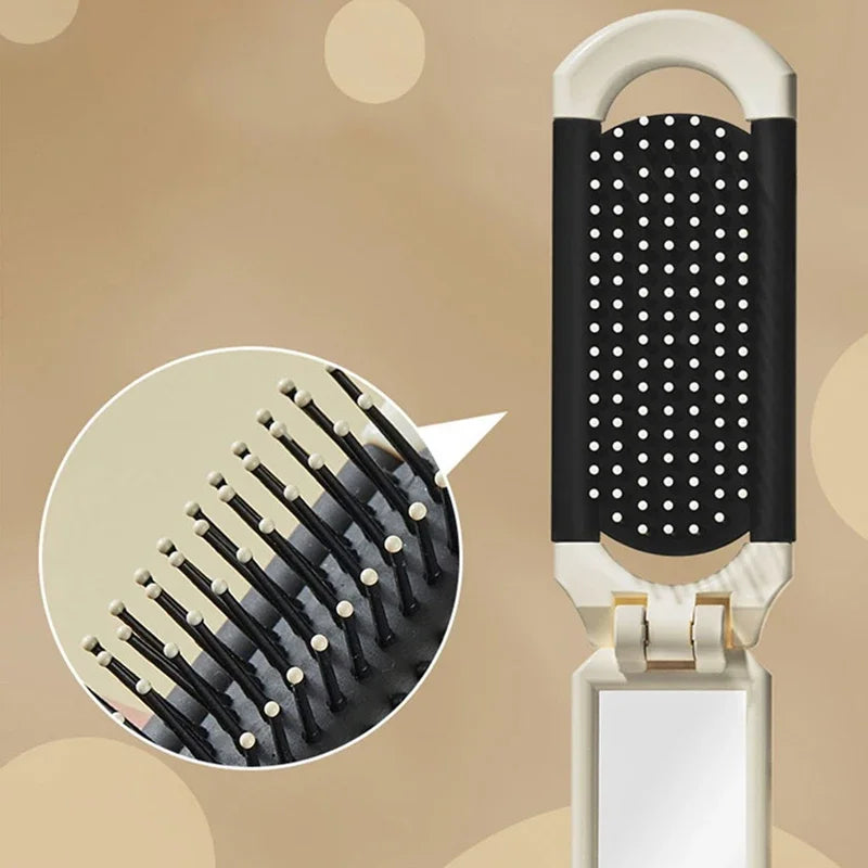 Mini Comb with Mirror, Folding Comb, Head Massage, Anti-static, Portable Travel Comb,Special for Real Hair Wigs