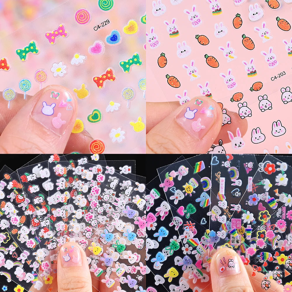 30pcs/set  Easter Luminous Children's Rabbit Nail Stickers Glow in the Dark Cute Flower Nail Decals Adhesive Kawaii Kids Sticker