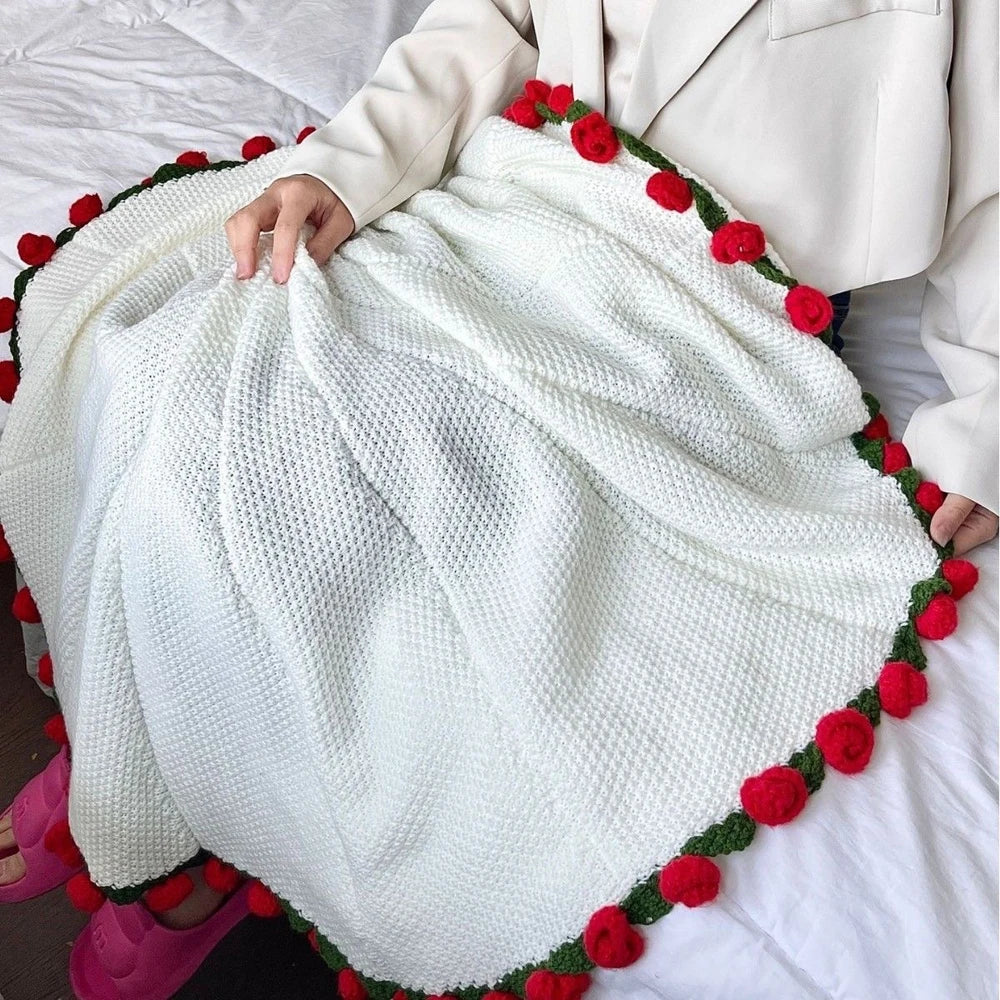 Rose Blanket Bouquet With Gift Bag Crochet Handmade Blanket of Roses Birthday Valentine's Day Gift for Girlfriend