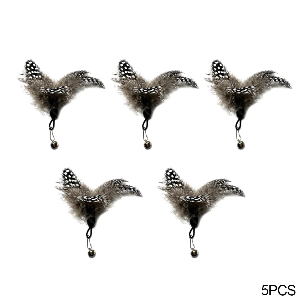 5Pcs Interactive Toys Cat Toy Feather Pendant with Bell Pet Replaceable Cat Teaser Stick Replacement Pendant Pet Toy Accessories