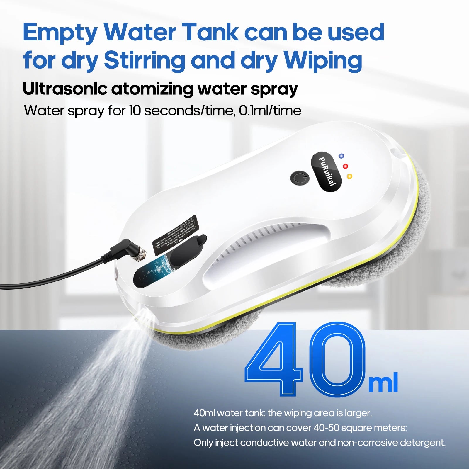 PuRuiKai Household Window Automatic Water Spray Cleaning Robot,With Intelligent Edge Detection System,Robot Glass Cleaner