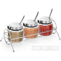 Condiment Jar Spice Container With Lids, Stainl Steel Serving Spoons, Base Ra And Labels - Glass Seasoning Bottles Kitchen