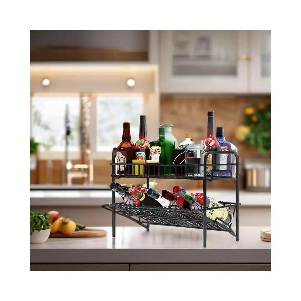 Spice Ra Organizer For Countertop, Heavy Duty Full Solid Metal Kitchen Shelves, 2 Tier Liquor Shelves Freestanding Holder
