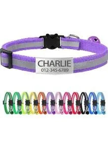 13 Colors Custom Engraved Reflective Cat Collar with Safety Buckle & Bell, Adjustable Personalized Pet Collar for Small Cats