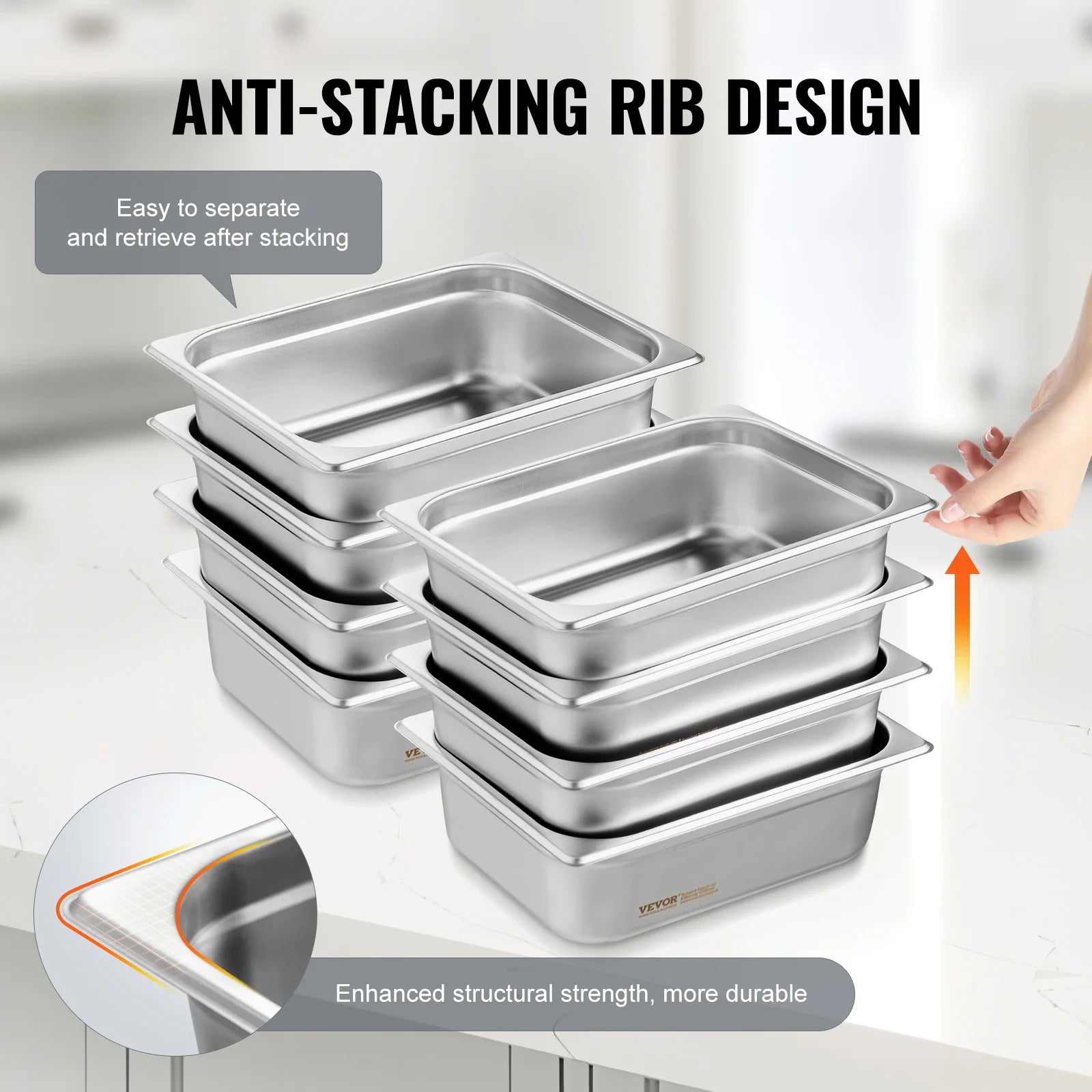 SucceBuy 8 Pack Hotel Pans 1/2 Size Anti-Jam with Lid 0.8mm Thick  4-In Deep Catering Storage Food Pan for Industrial&Scientific
