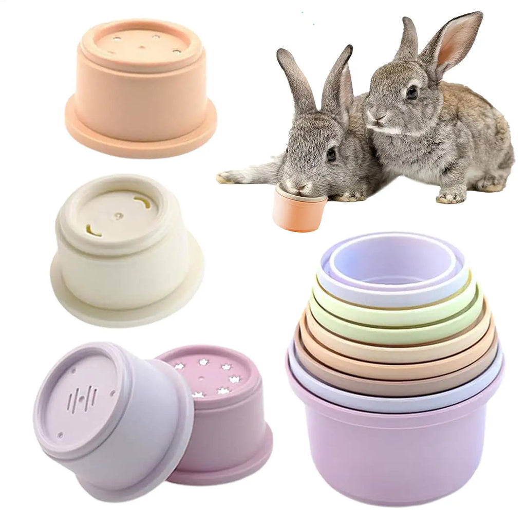 8pcs Multi-Colored Rabbits Stacking Cups Small Animals Reusable Plastic Nesting Toys for Bunny Hamster Chinchillas Guinea Pigs