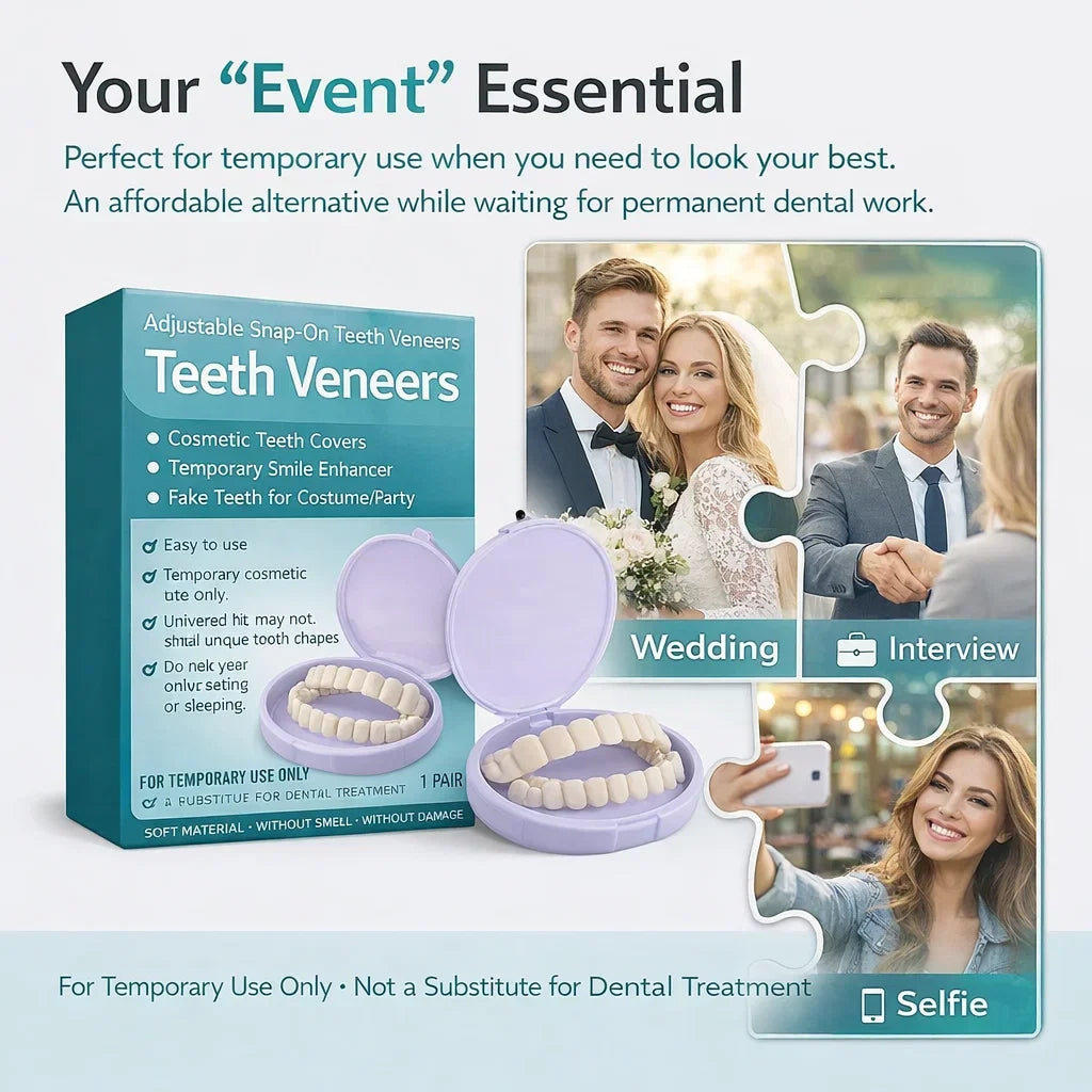 Adjustable Snap On Dentures Temporary Veneers Kit Fake Teeth Cover for Missing Teeth Gaps Perfect Smile Instant Comfort 1 Pair