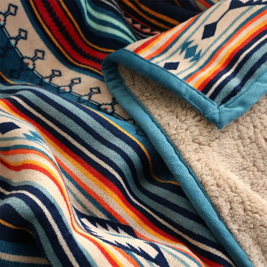 Nordic Bohemian Flannel Blanket - Double-Layer Lamb Wool Thickened Warm for Sofa Bed, Travel & Home Office, 200x150cm Hypoallerg