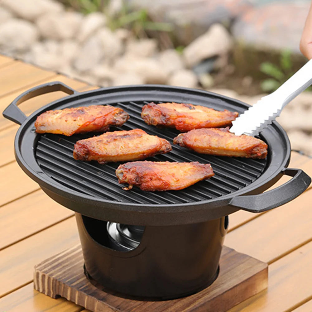 Mini BBQ Alcohol Stove Barbecue Grill Detachable Outdoor BBQ Plate Non-Stick Japanese Alcohol Stove Portable Mini Barbecue Stove