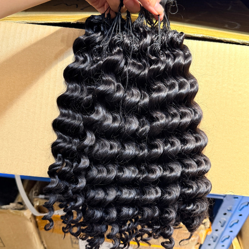 NABI Crochet Human Hair Bundles Pre-Separated Invisible 100% Human Hair DeepWave 16-24inch 100g/pc for Bora Boho Braids