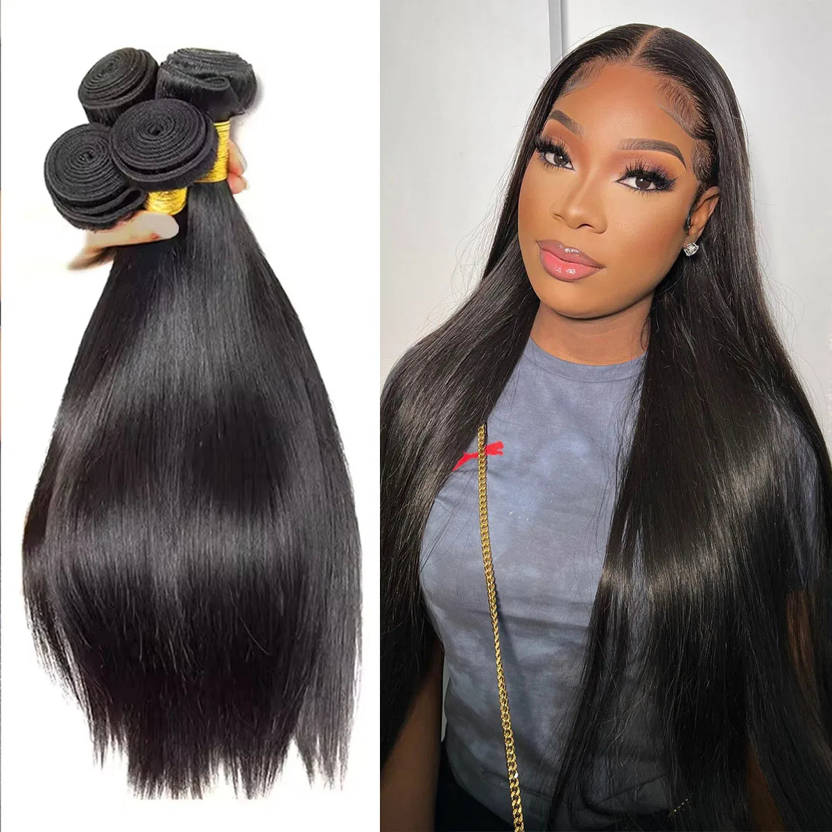 12A Bone Straight Brazilian 32 Inch Human Hair Weave Bundles Natural Black 100%  Unprocessed Bundle Remy Hair Extensions Double
