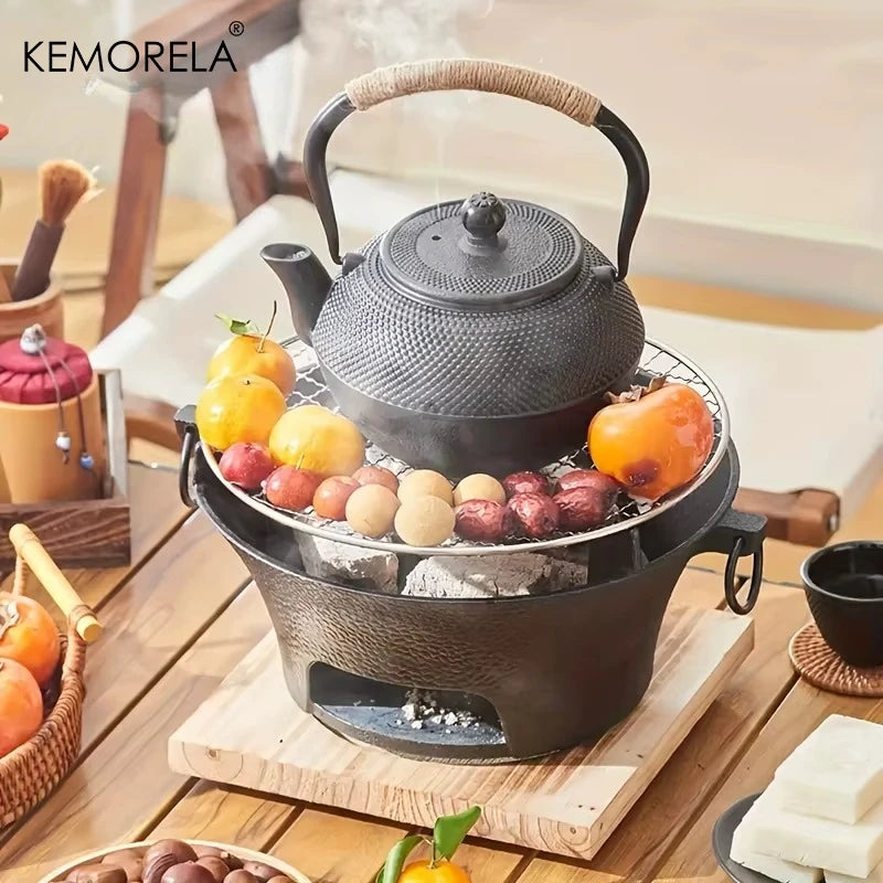 1Set Cast Iron Charcoal Stove Outdoor Camping Barbecue BBQ Rice Cake Charcoal Stove Portable Household Japanese Charcoal Stove
