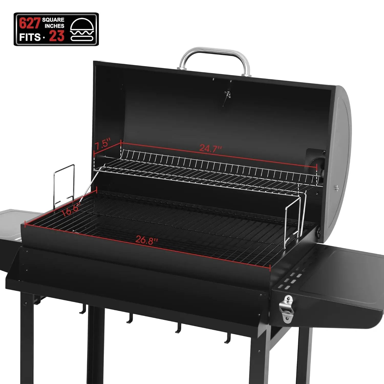 30-Inch Charcoal Grill with Side Table and Front Storage Basket, Outdoor Cooking Grill with 627 sq.in. Cooking, Customized