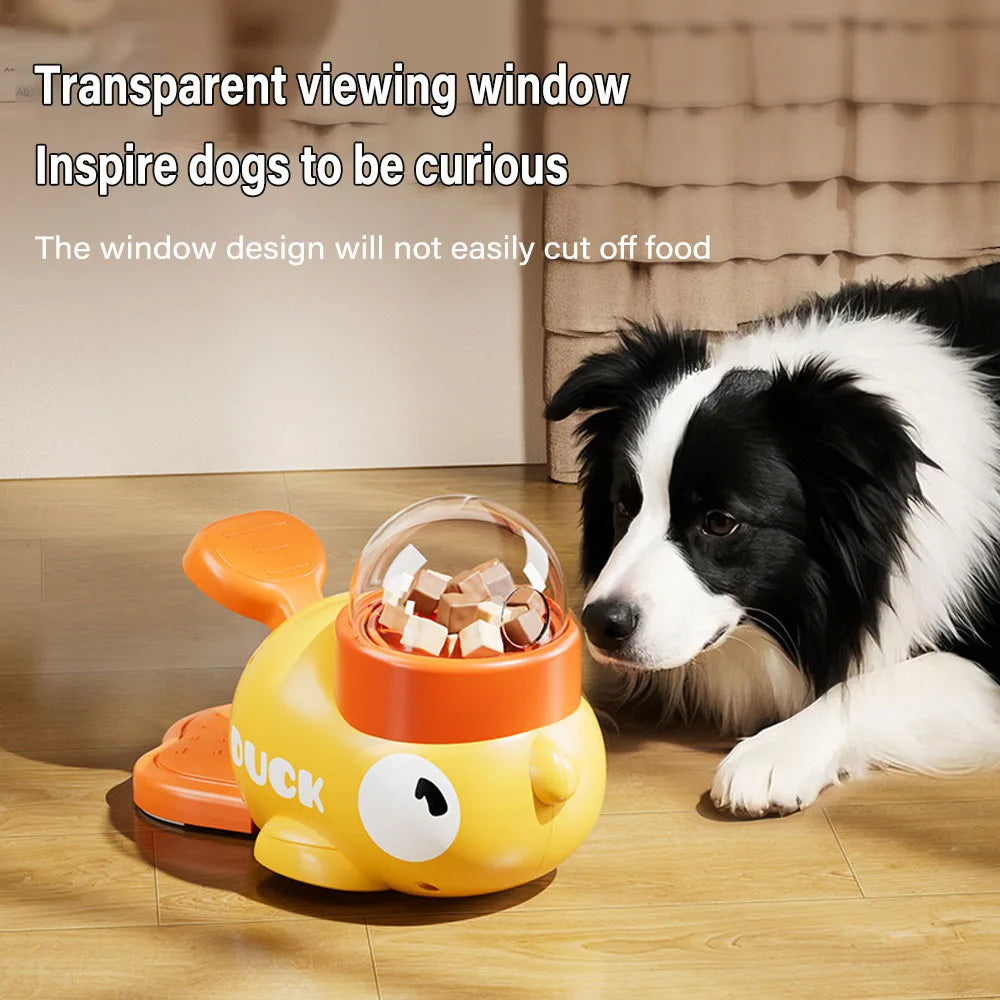 Intelligent Dog Automatic Feeder Cat Dog Puzzle Feeder Interactive Pet Food Treat Dispenser Cartoon Duck Design Anti-slip Pet