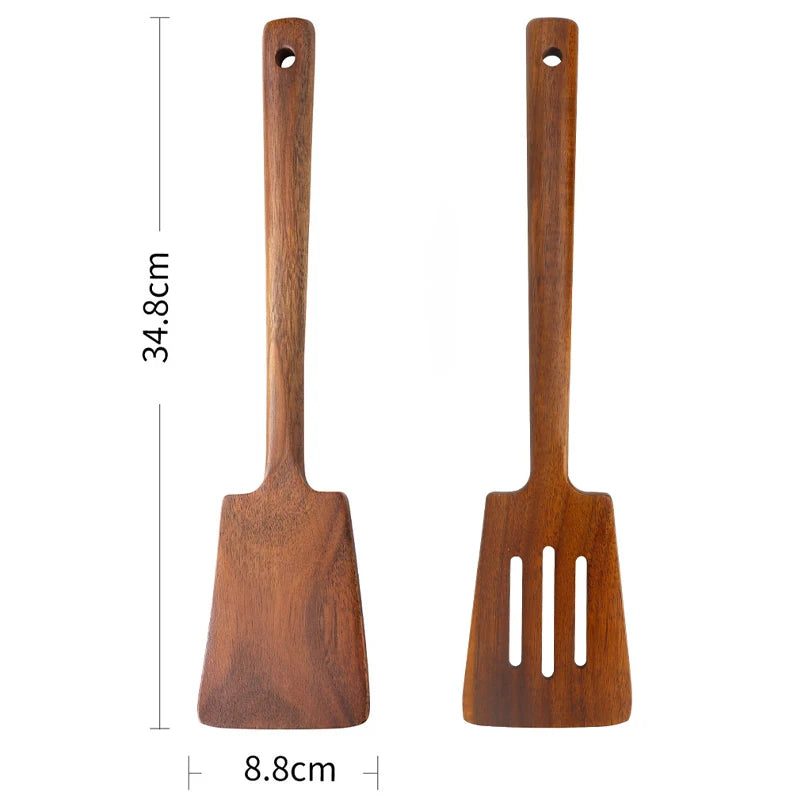 34cm Solid Wood Cooking Spatula Turners Long Handle Shovel Non-Stick Stir Fry Spatula Fried Egg Leak Shovel Kitchen Accessories