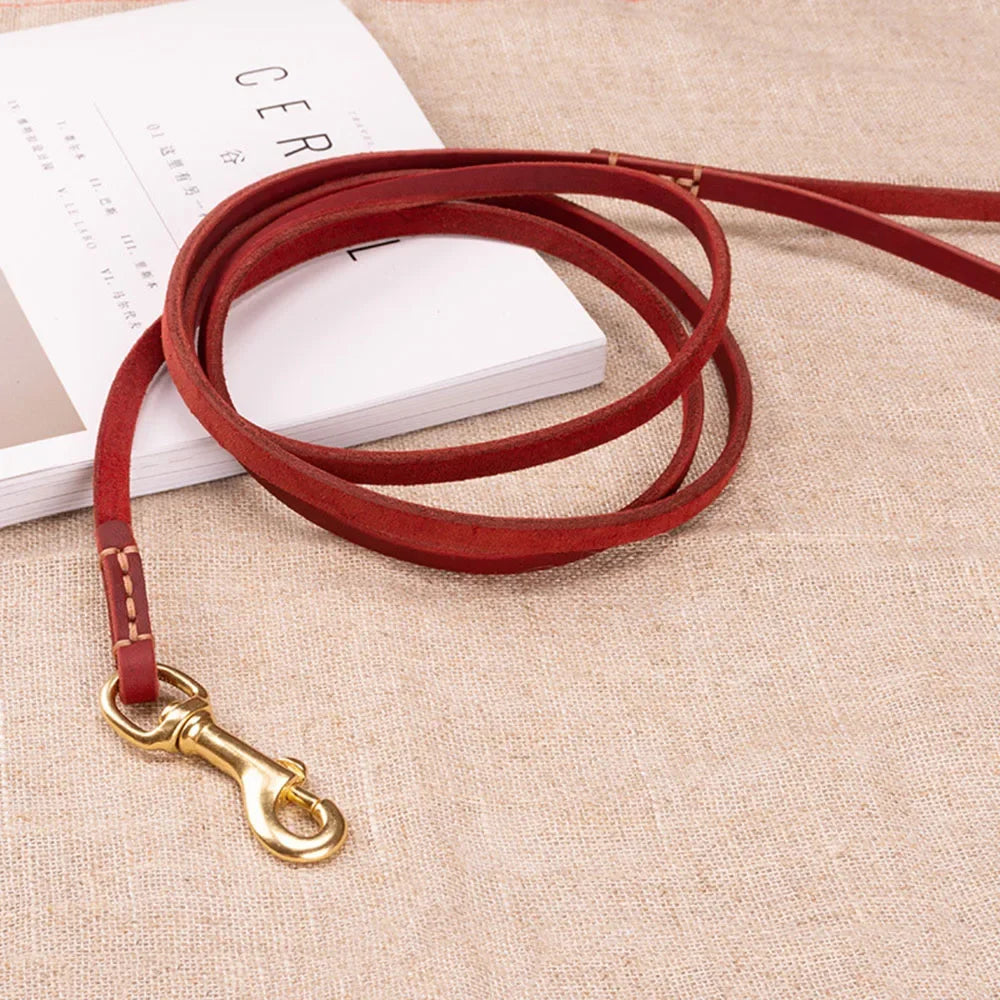 Comfort Full-Grain Leather Dog Leash Soft Genuine Leather Dog Leash for Small Medium Dogs Training Walking Running Brown Black