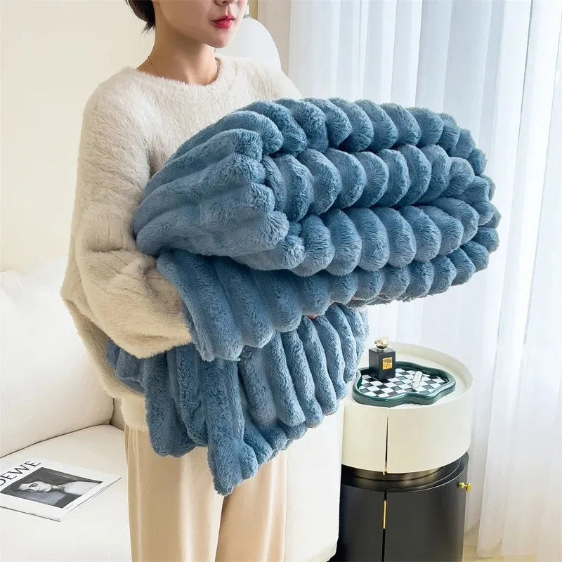 Warm Cozy Rabbit Fleece Throw Blanket Multi-Functional Soft Blanket for Office Sofa Car Nap