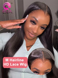 Widow's Peak M Hairline 13x6 HD Lace Front Wig 100% Human Hair Wig Silky Straight 13x4 HD Lace Frontal Wig Bleached Knots HD Wig