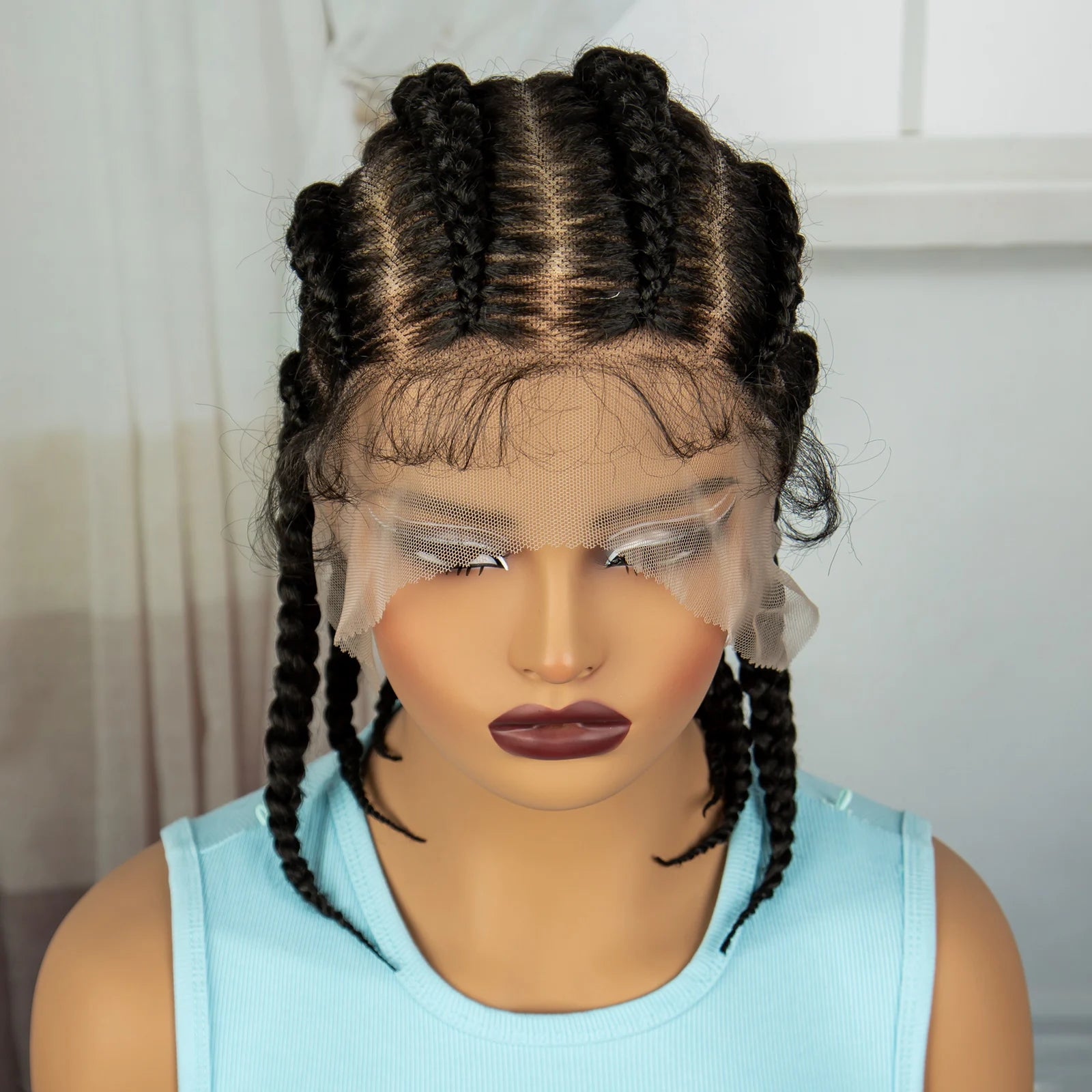 Short Cornrow Braided Wigs Synthetic Full Lace Braids Wig Lace Frontal Braiding Hair Wigs With Baby Hair for Black Women