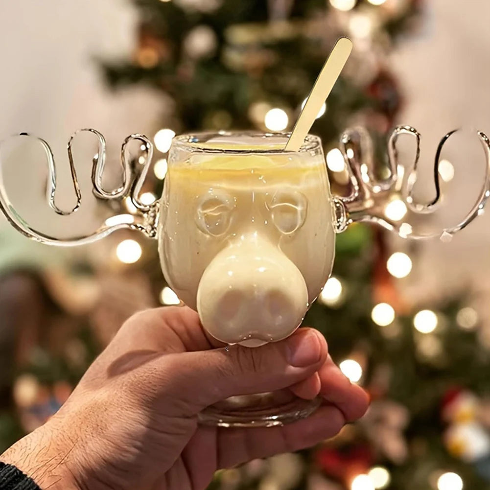1/2/3PCS Christmas Elk Glass Cup 240ML Juice Milk Moose Mug Christmas Reindeer Head Beer Water Cup Holiday Party Drinkware Gifts