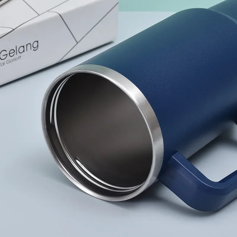 40oz Stainless Steel Car Cup Large Capacity Water Cup with Handle and Straw Double-walled Insulated Travel Mug Holiday Gifts