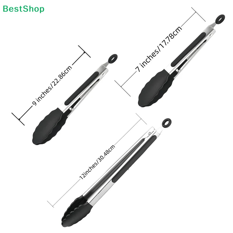 ♥Stainless Steel Food Tongs-Heat-Resistant Silicone Grip Tongs for Cooking, Grilling & Serving (7/9/12inch, Black/Red)