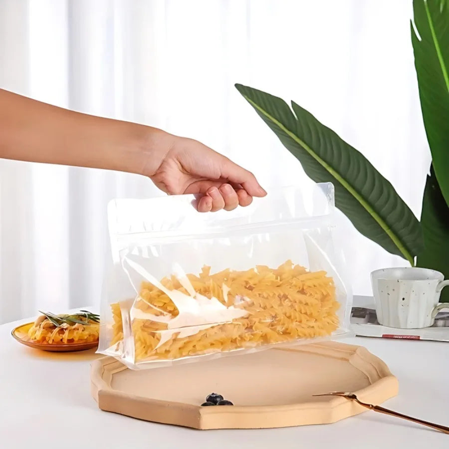 10 Pcs Thickened Stand-Up Ziplock Bags with Handle, Waterproof Moisture-Proof Reusable Storage Bags for Food, Tea & Bakery